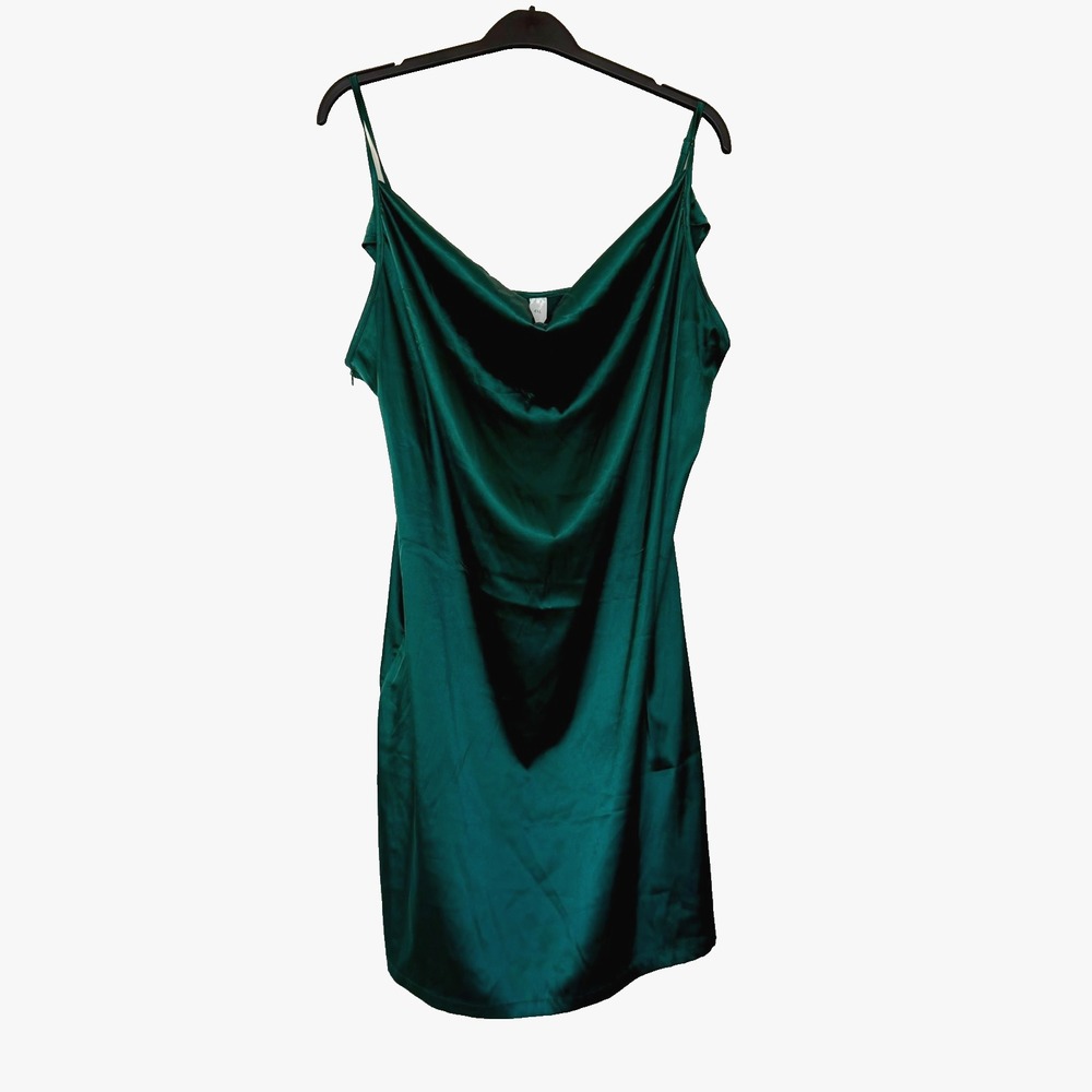 Women's Satin Green Cowl Neck Midi Slip Dress Plus Size 4XL Wedding Holiday